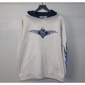 Vintage Y2K Mixology  Blue Dragon Flame Pullover Gray Hoodie Size M